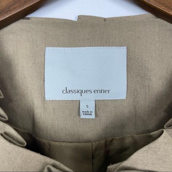 Classiques Entier | Brown Linen Blend Pleated Ruffle Trim Classy Office Jacket - Picture 8 of 10